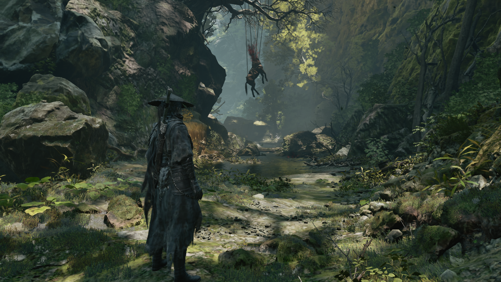 Phantom Blade Zero’s rocky forest path in the Default baseline capture.