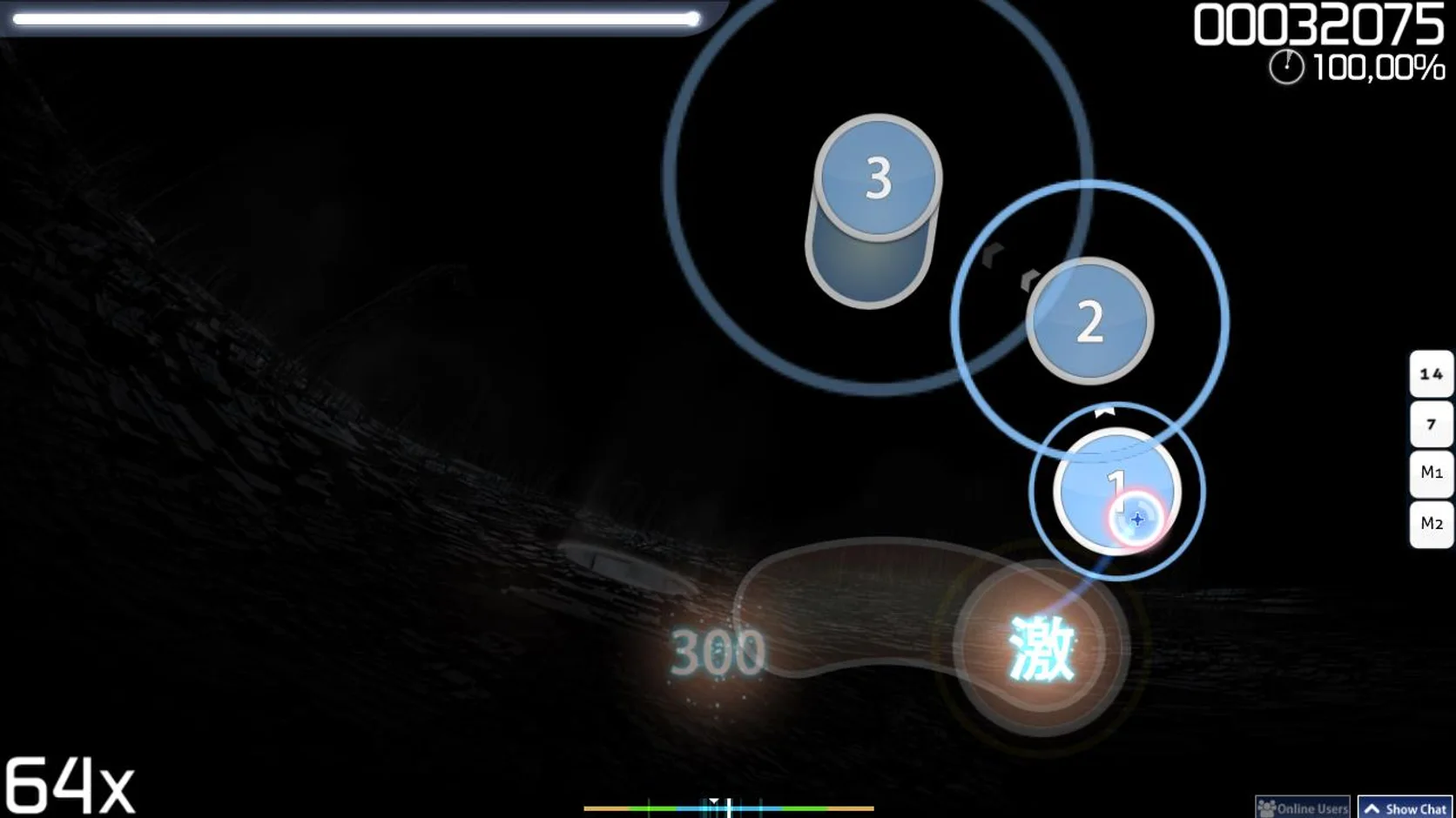 Original neon rhythm targets linked by cyan and pink cursor trails