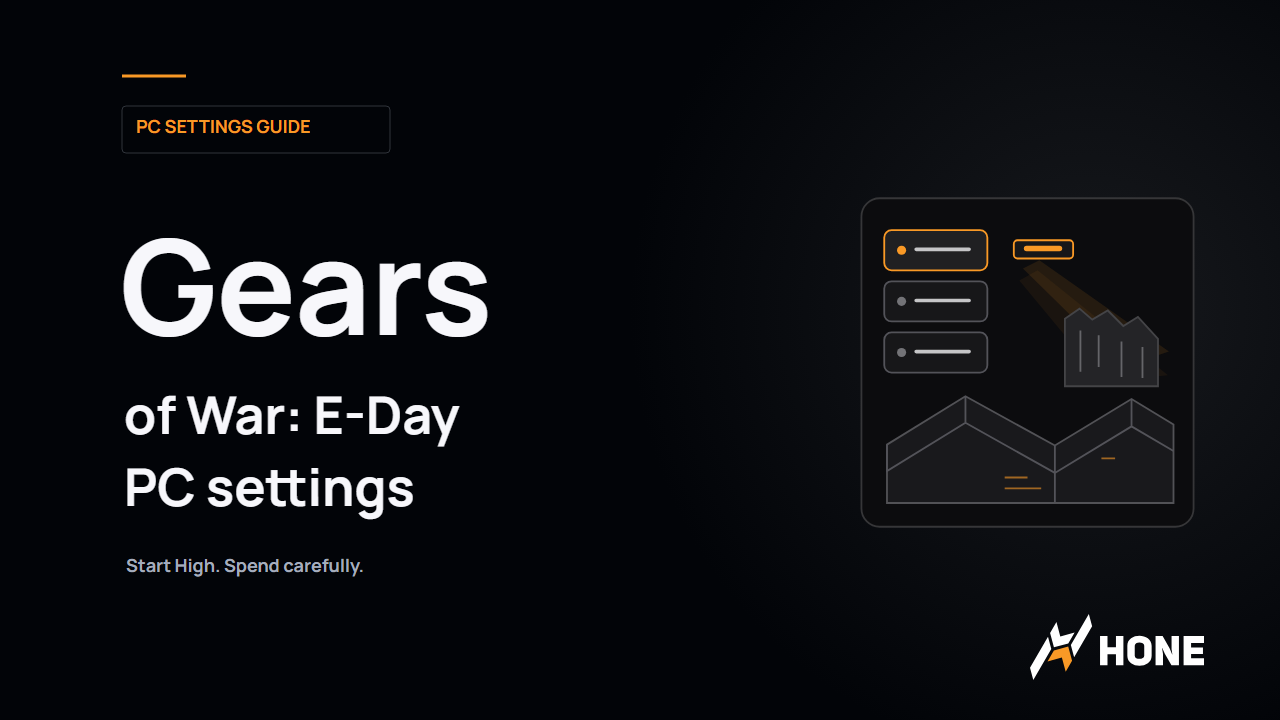 Hone Gears of War E-Day guide with an original illustrated lighting scene and preset controls.
