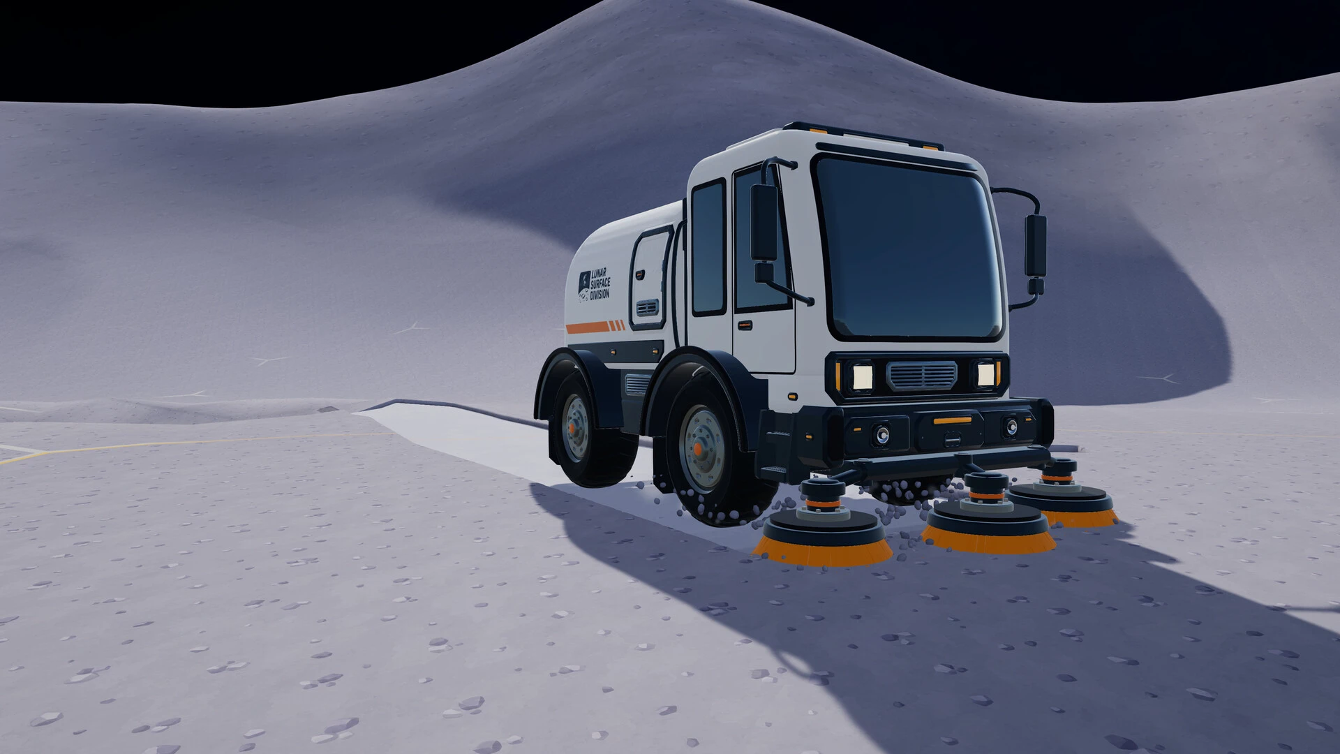 A lunar cleaning vehicle on the dusty surface of the Moon.