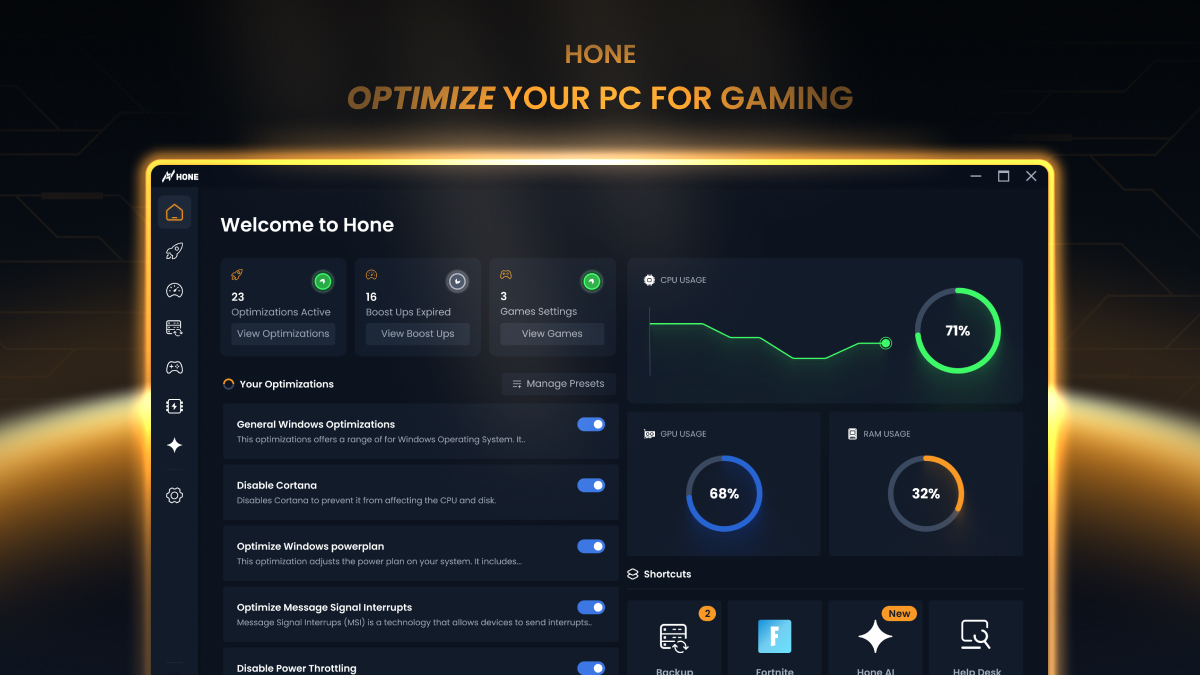 Uma imagem de visualização da IU de Hone.gg