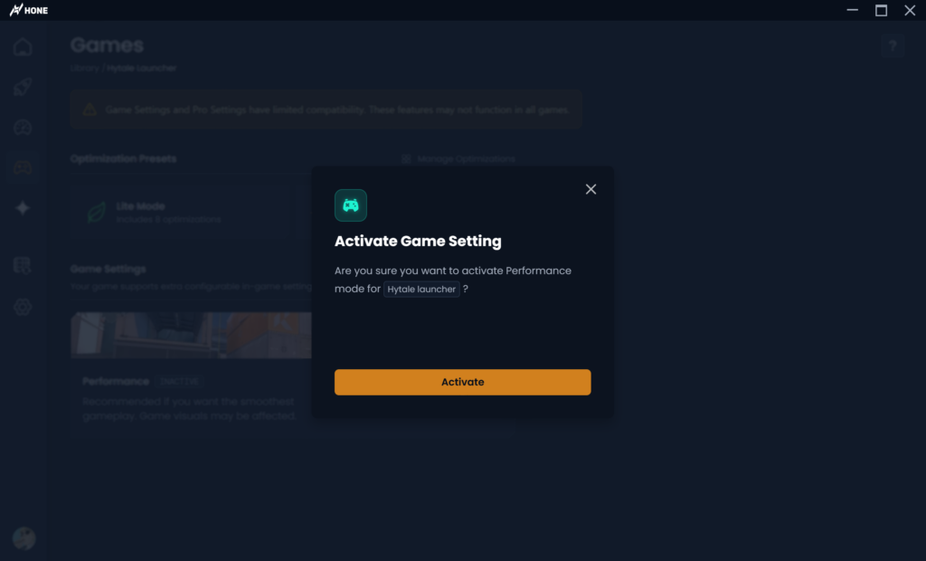 Applying the Hone Hytale preset