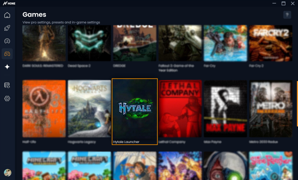 Hone Games page showing Hytale