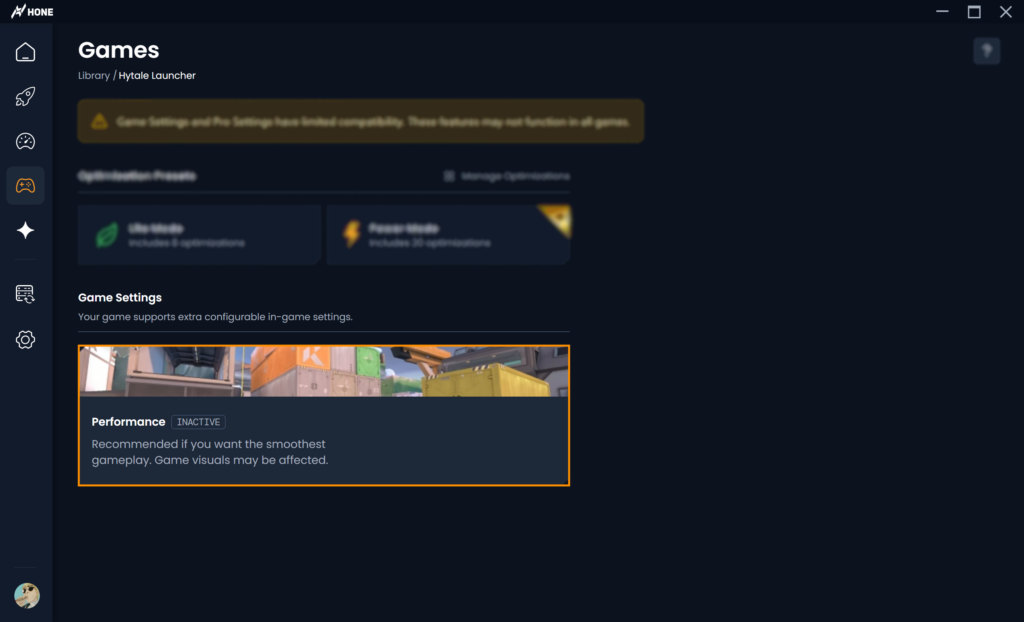 Hone Hytale preset toggled off