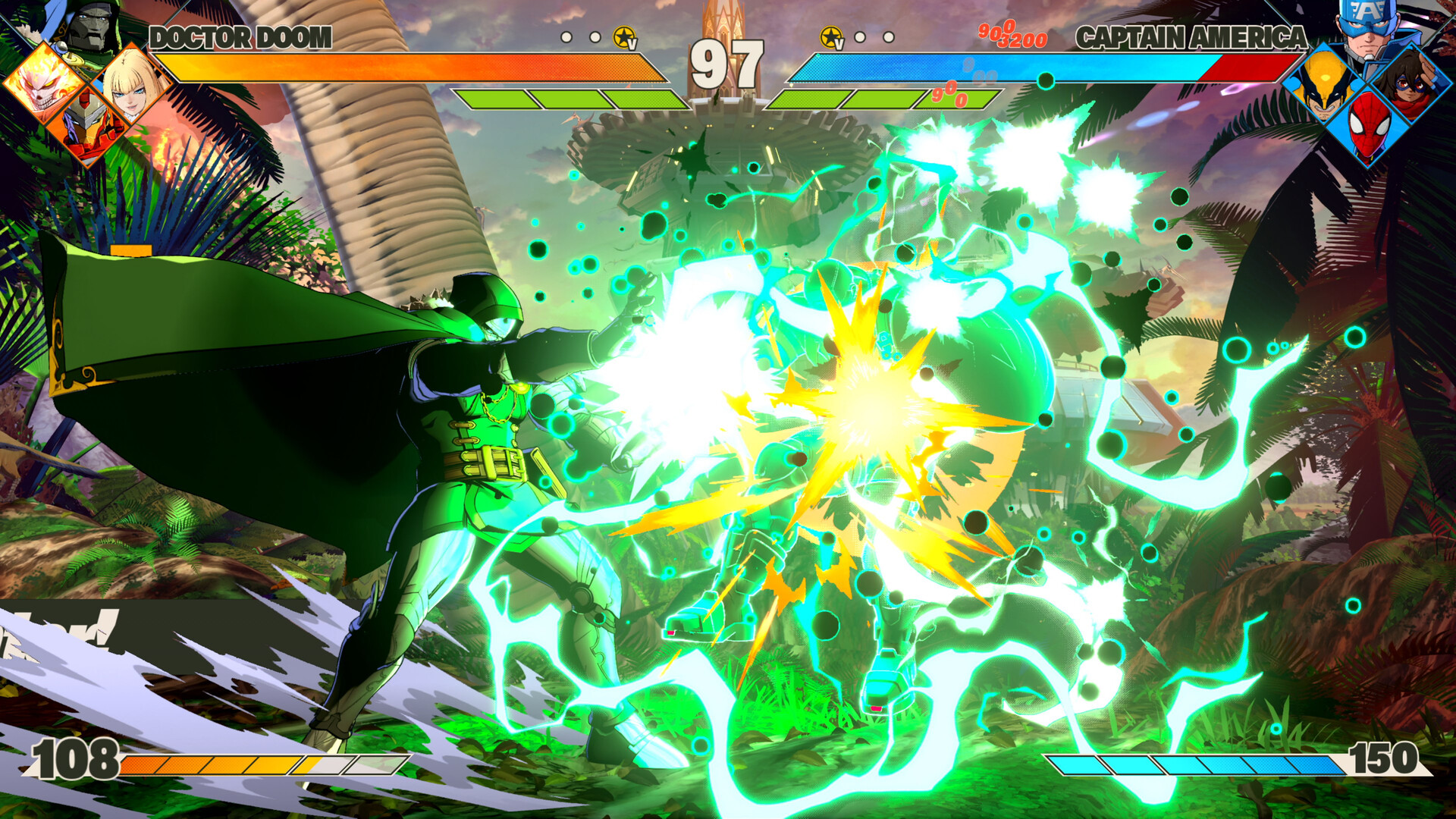 Doctor Doom unleashing a bright effect-heavy attack in MARVEL Tōkon Fighting Souls