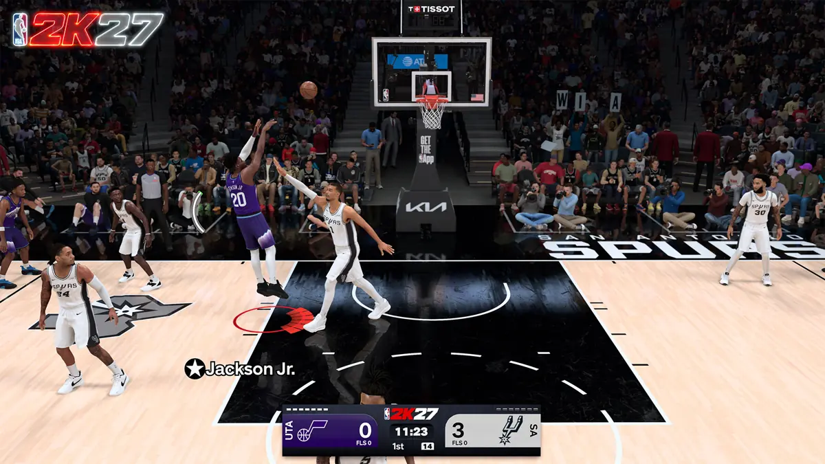 A defender contests a shot in NBA 2K27.