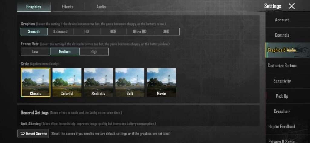 PUBG Mobile Settings